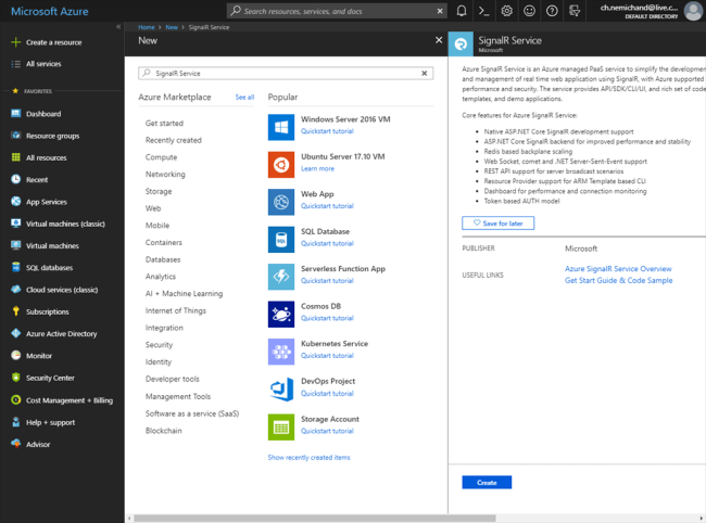 Azure SignalR Creating Service